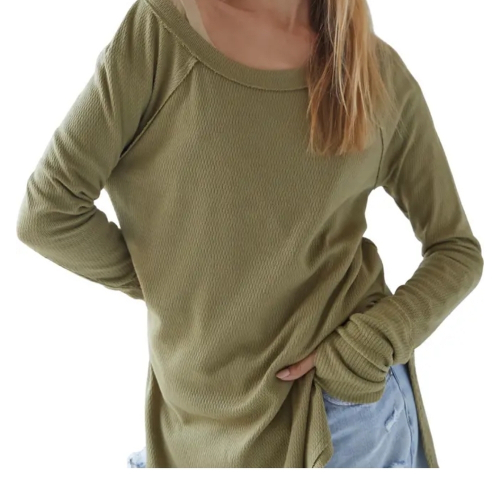 Free People Snowy long-sleeve Thermal Top in Moss Green Size XSmall
